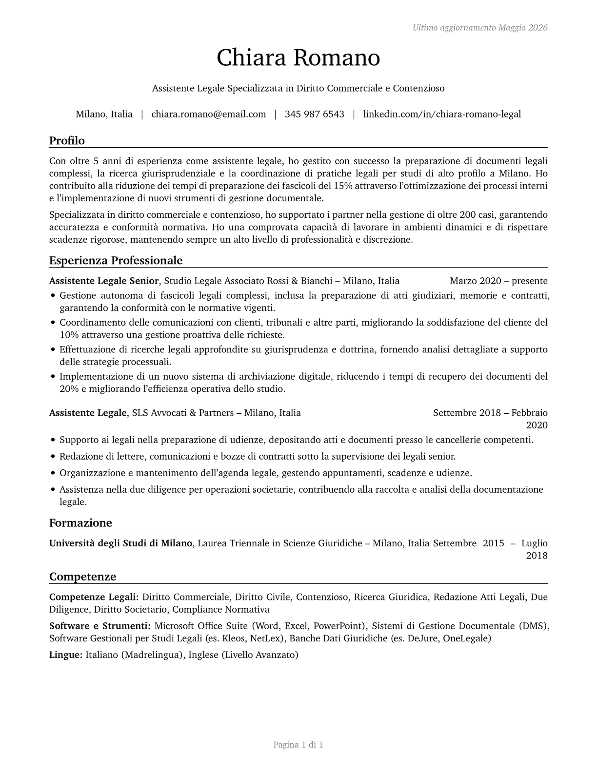 Paralegals and Legal Assistants CV in Italian — page 1