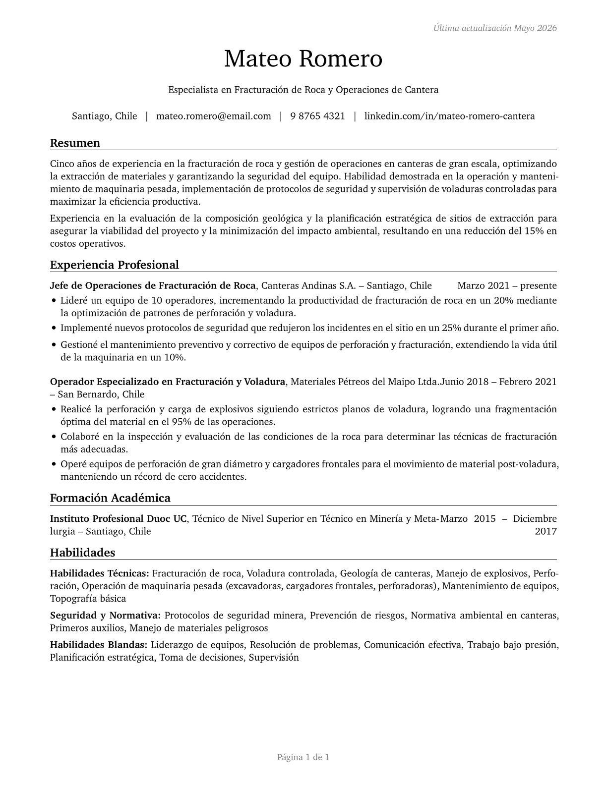 Rock Splitters, Quarry CV in Spanish — page 1