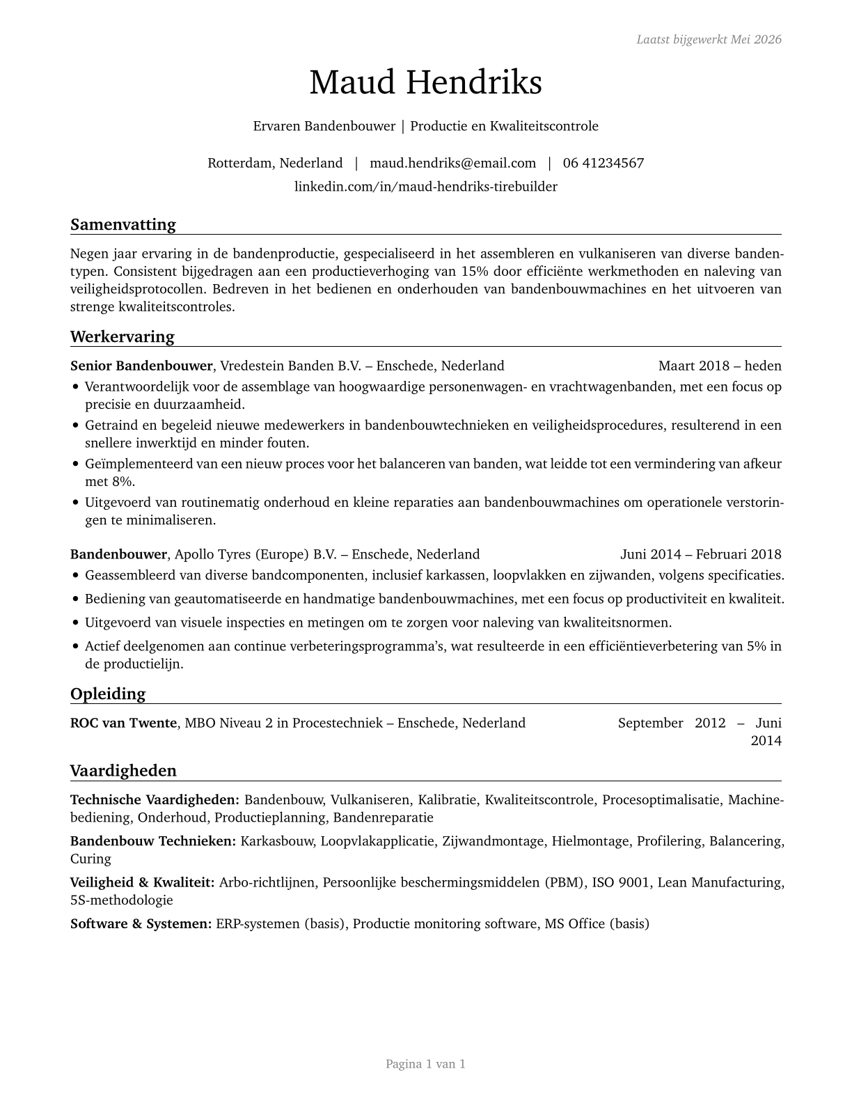 Tire Builders CV in Dutch — page 1