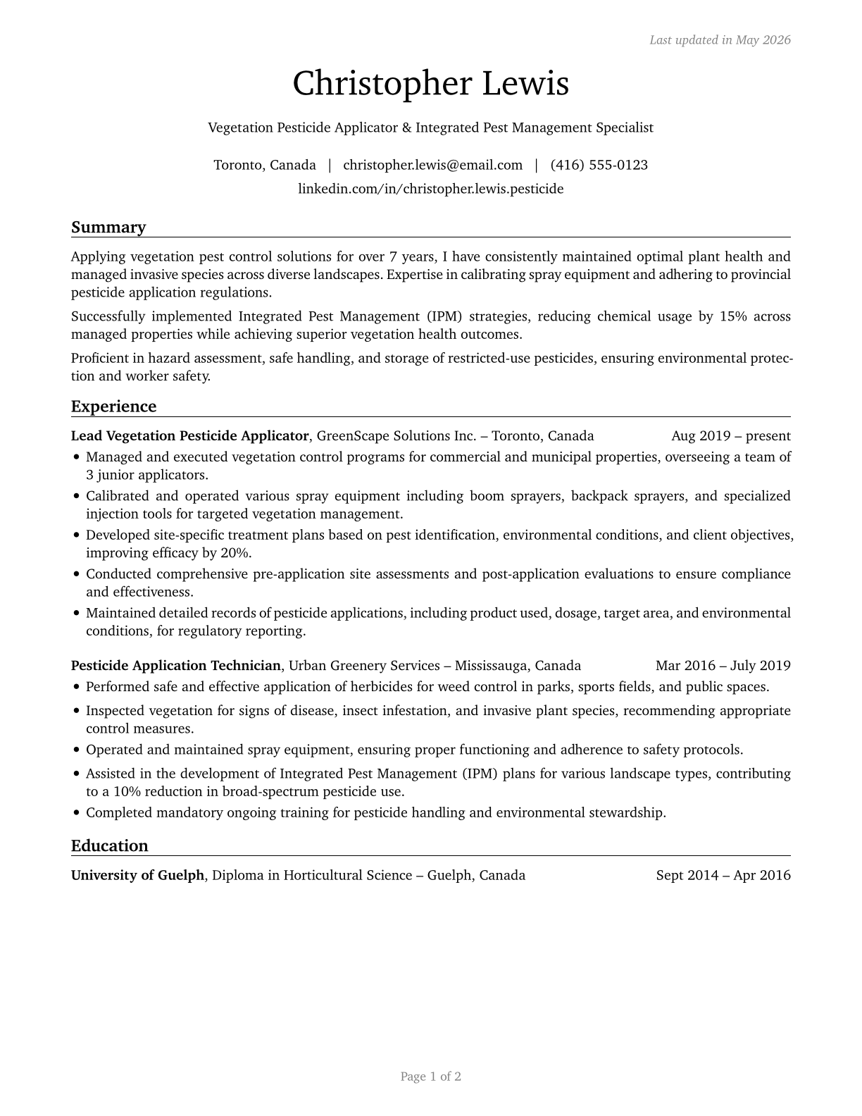 Pesticide Handlers, Sprayers, and Applicators, Vegetation CV in English — page 1
