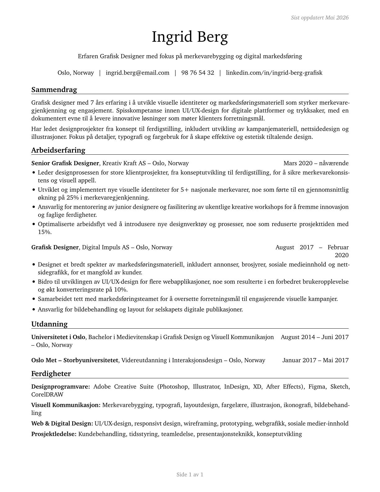 Graphic Designers CV in Norwegian_bokmal — page 1