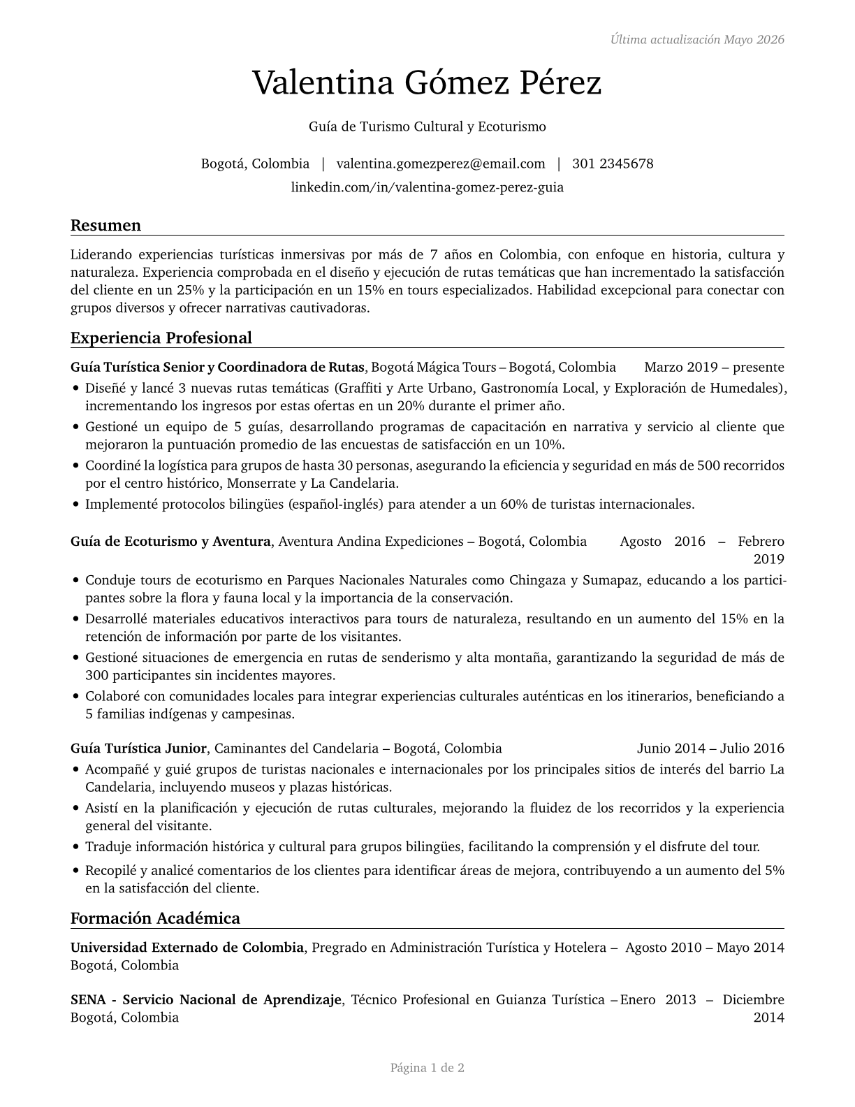Tour Guides and Escorts CV in Spanish — page 1
