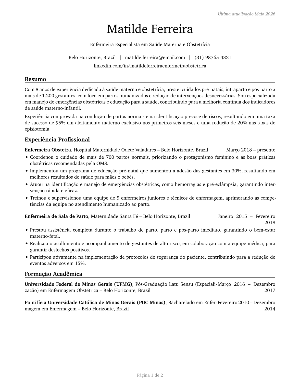 Midwives CV in Portuguese — page 1