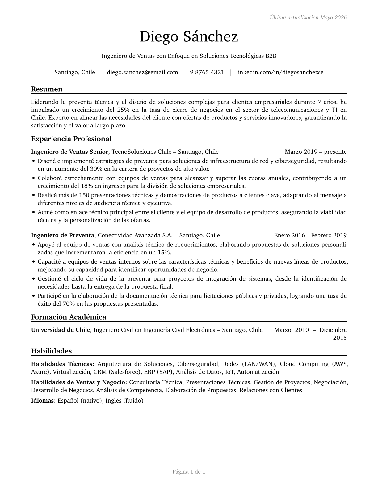 Sales Engineers CV in Spanish — page 1