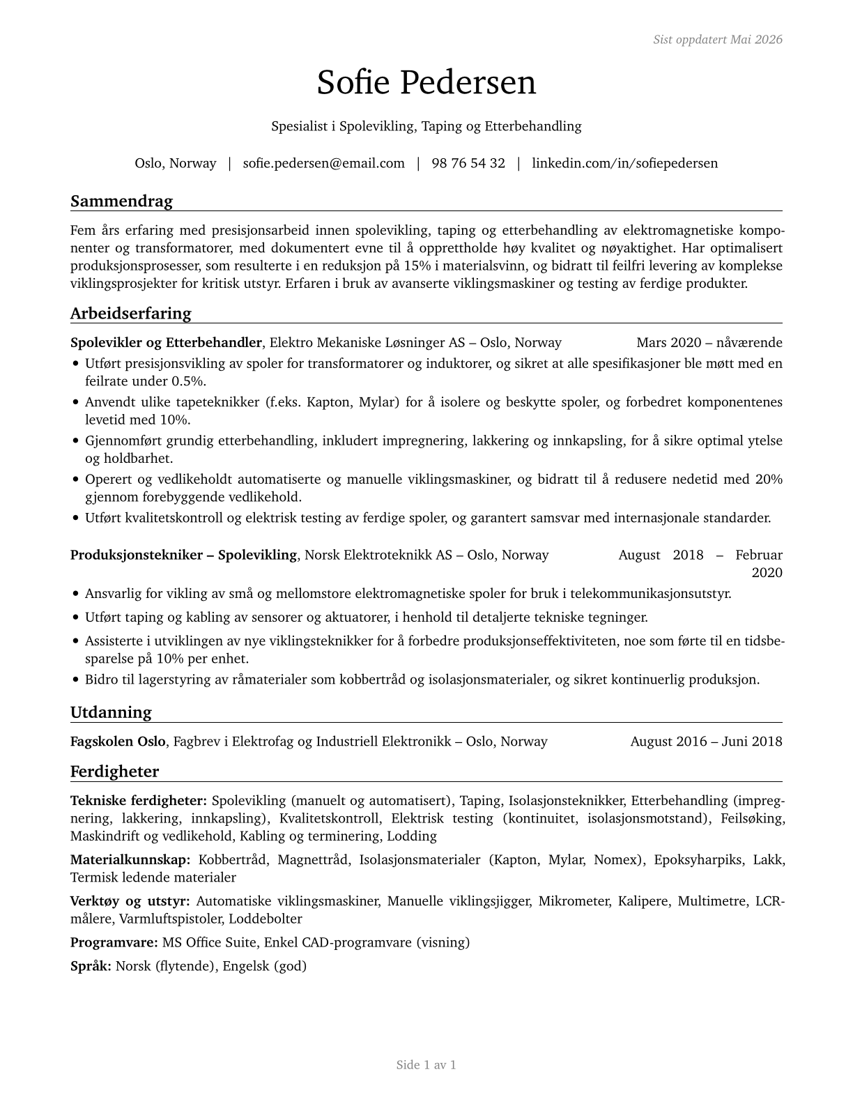 Coil Winders, Tapers, and Finishers CV in Norwegian_bokmal — page 1