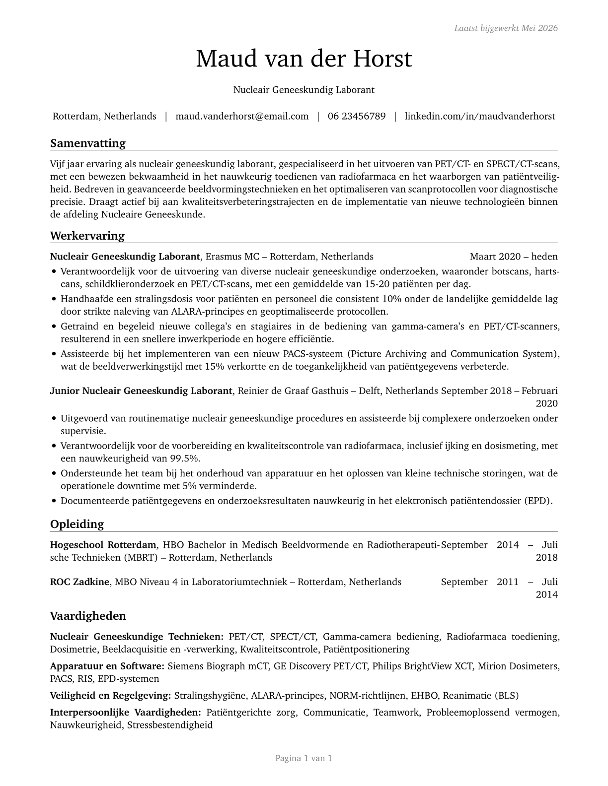 Nuclear Medicine Technologists CV in Dutch — page 1