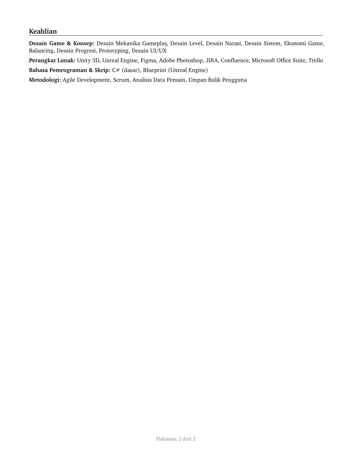 Video Game Designers CV in Indonesian — page 2