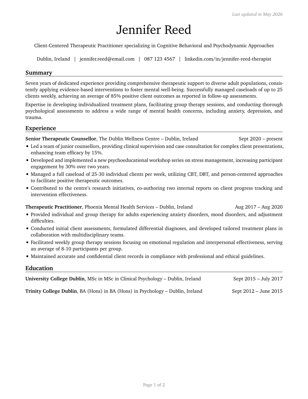 Therapists, All Other CV in English — page 1