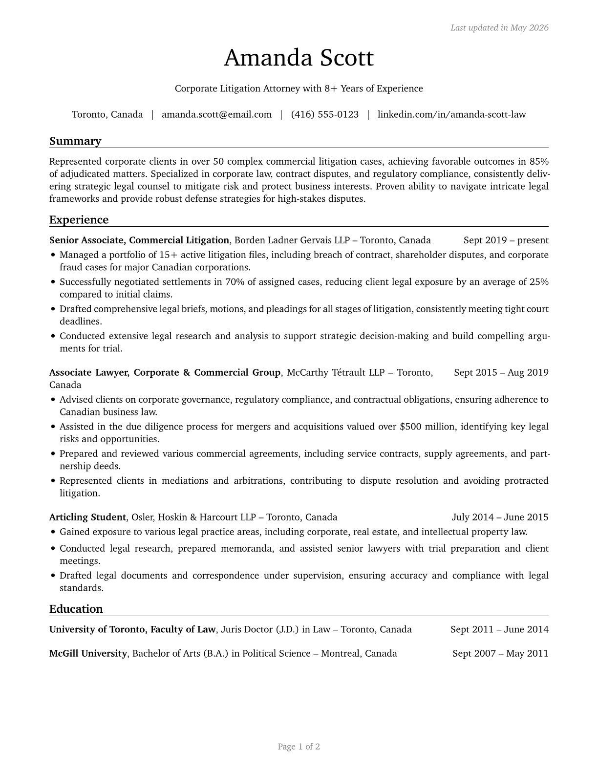 Lawyers CV in English — page 1
