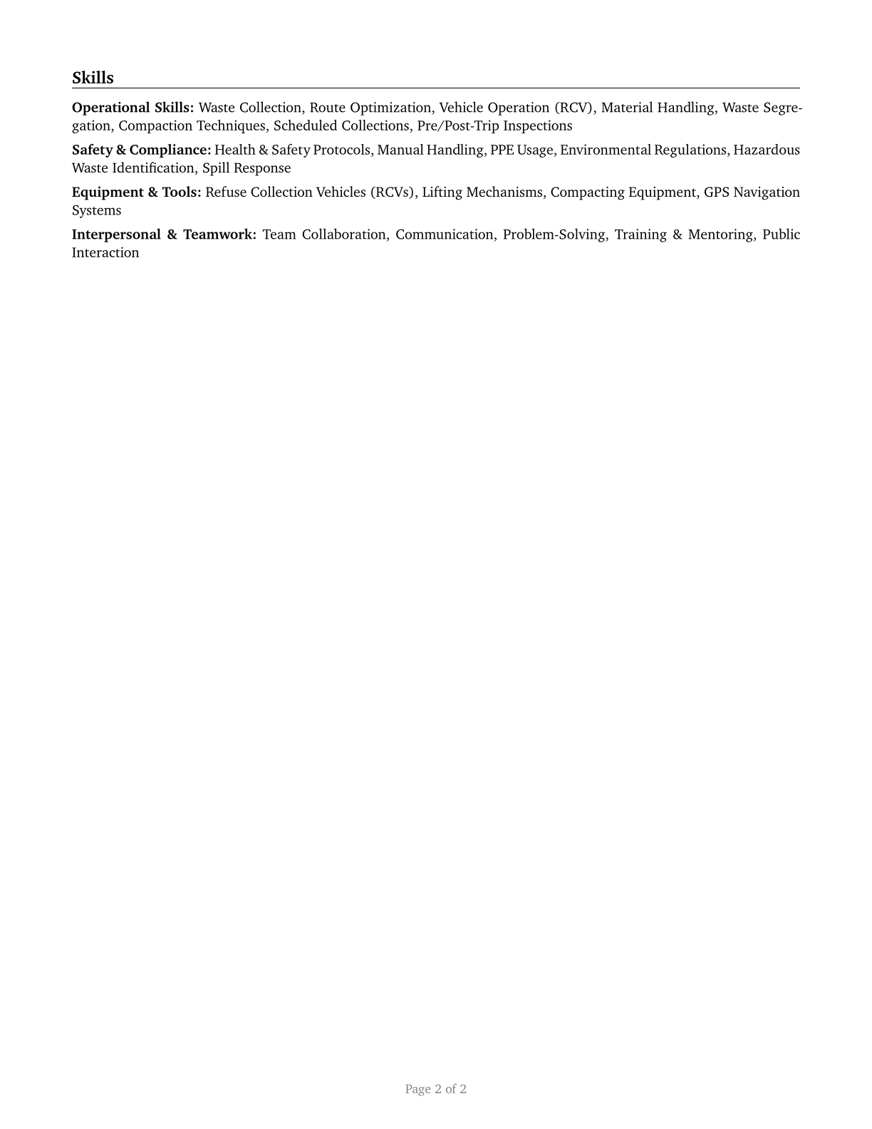 Refuse and Recyclable Material Collectors CV in English — page 2