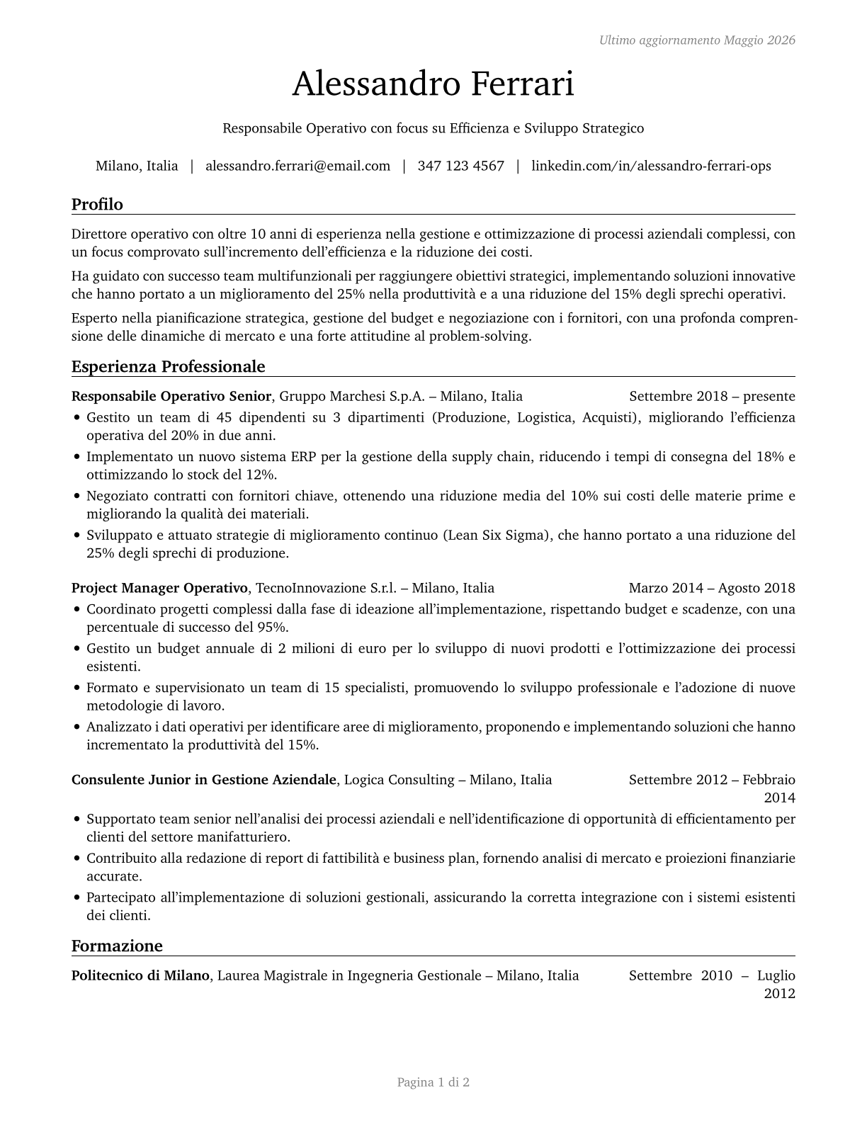 Managers, All Other CV in Italian — page 1