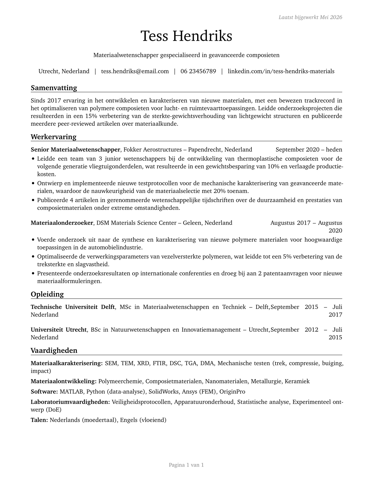 Materials Scientists CV in Dutch — page 1
