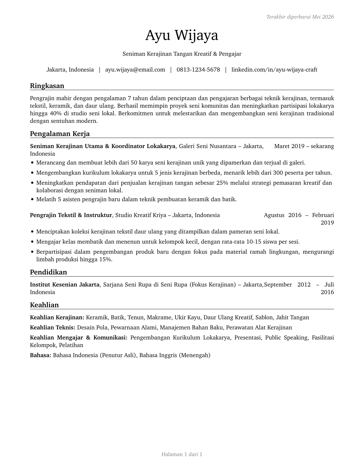 Craft Artists CV in Indonesian — page 1