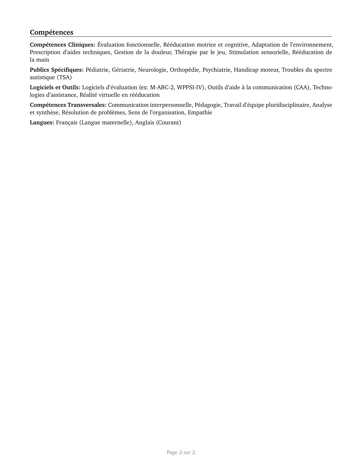 Occupational Therapists CV in French — page 2