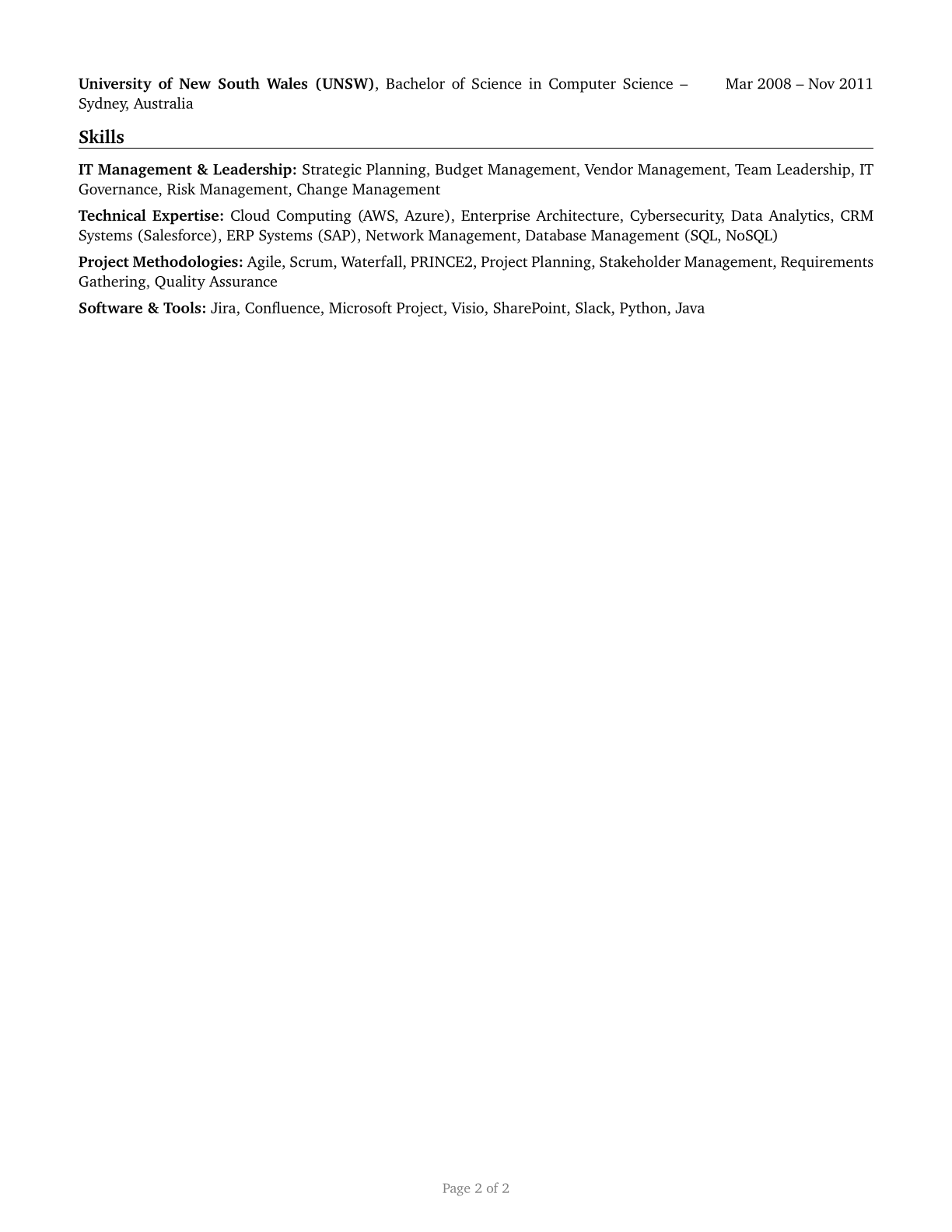 Computer and Information Systems Managers CV in English — page 2