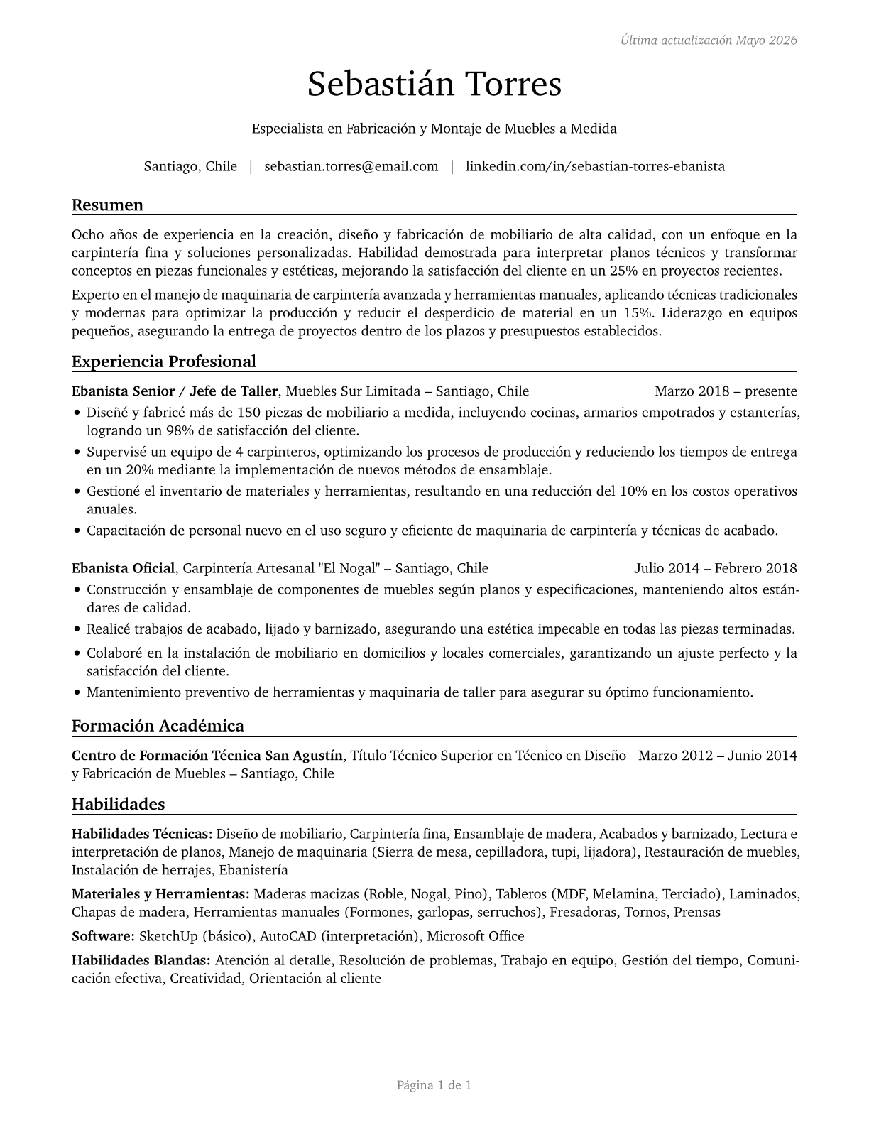 Cabinetmakers and Bench Carpenters CV in Spanish — page 1