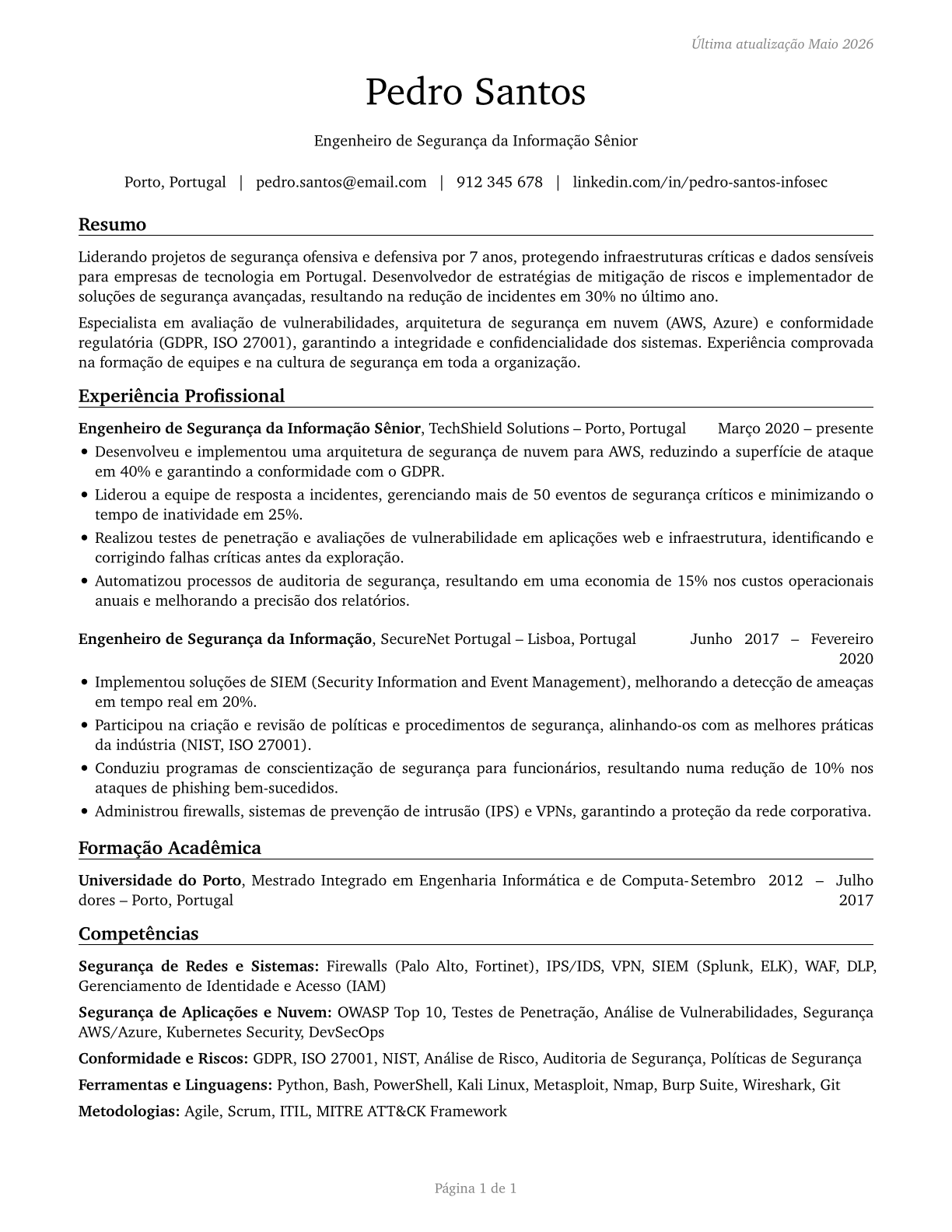 Information Security Engineers CV in Portuguese — page 1