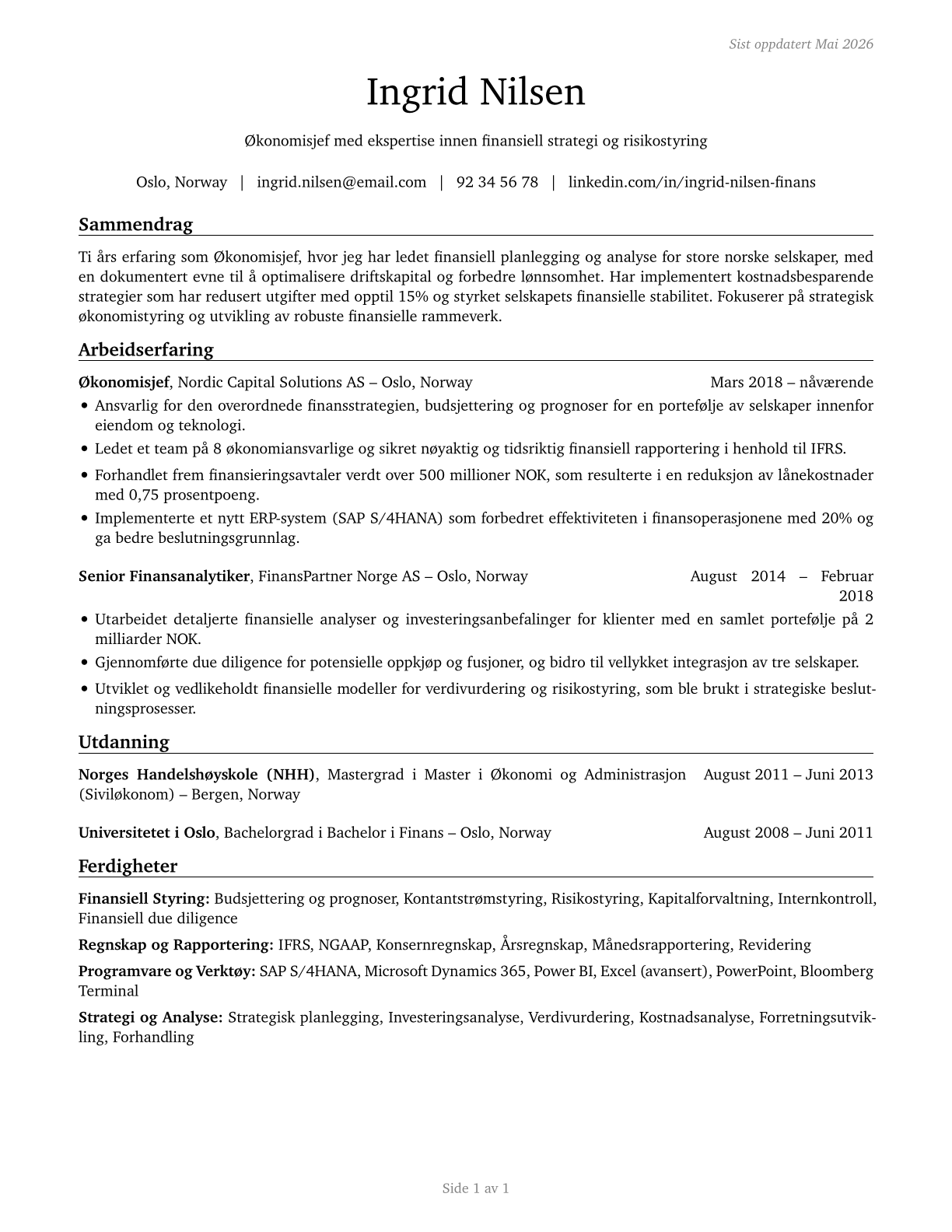Financial Managers CV in Norwegian_bokmal — page 1