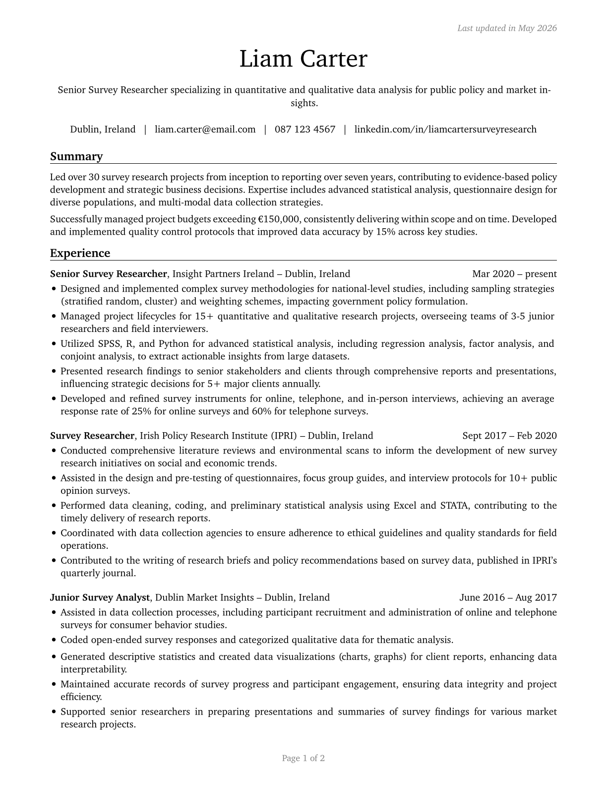 Survey Researchers CV in English — page 1