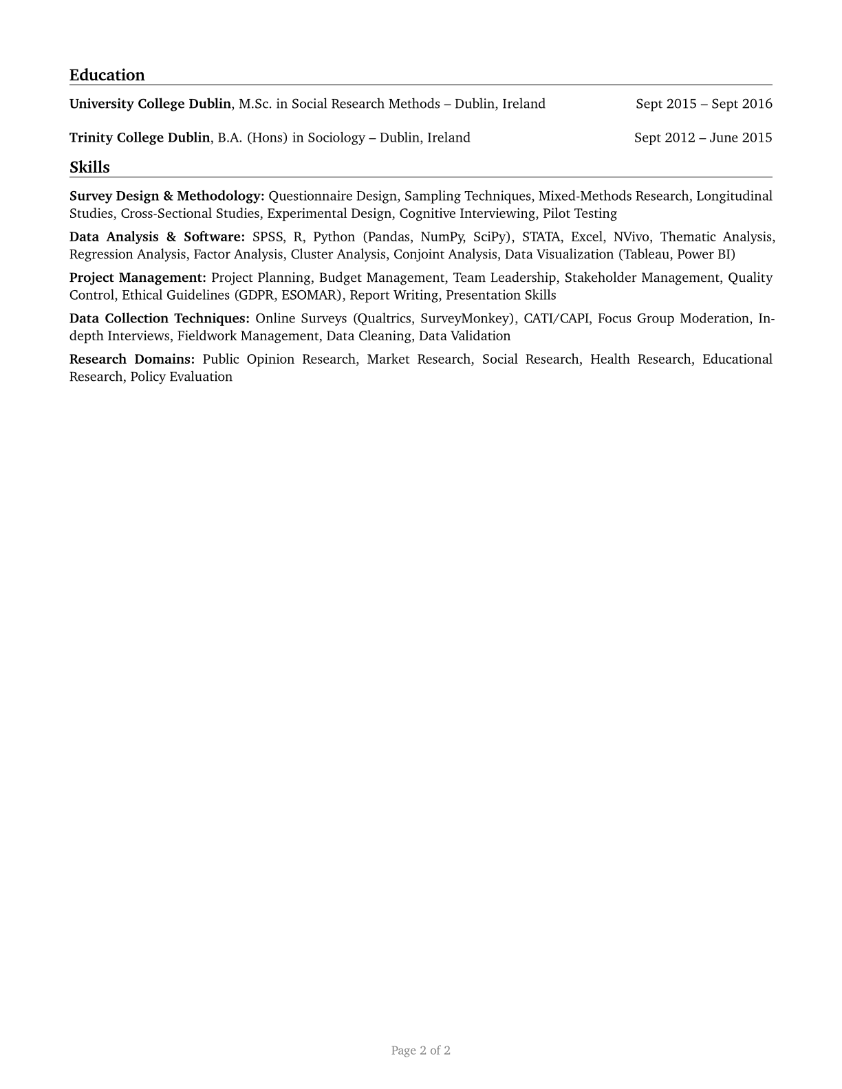 Survey Researchers CV in English — page 2