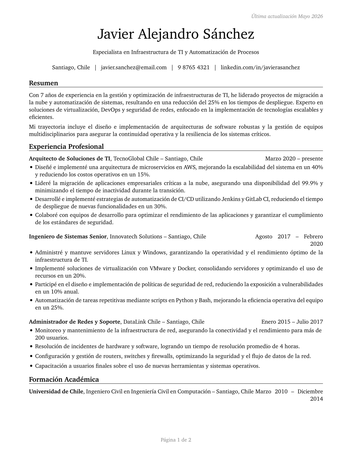 Computer Occupations, All Other CV in Spanish — page 1