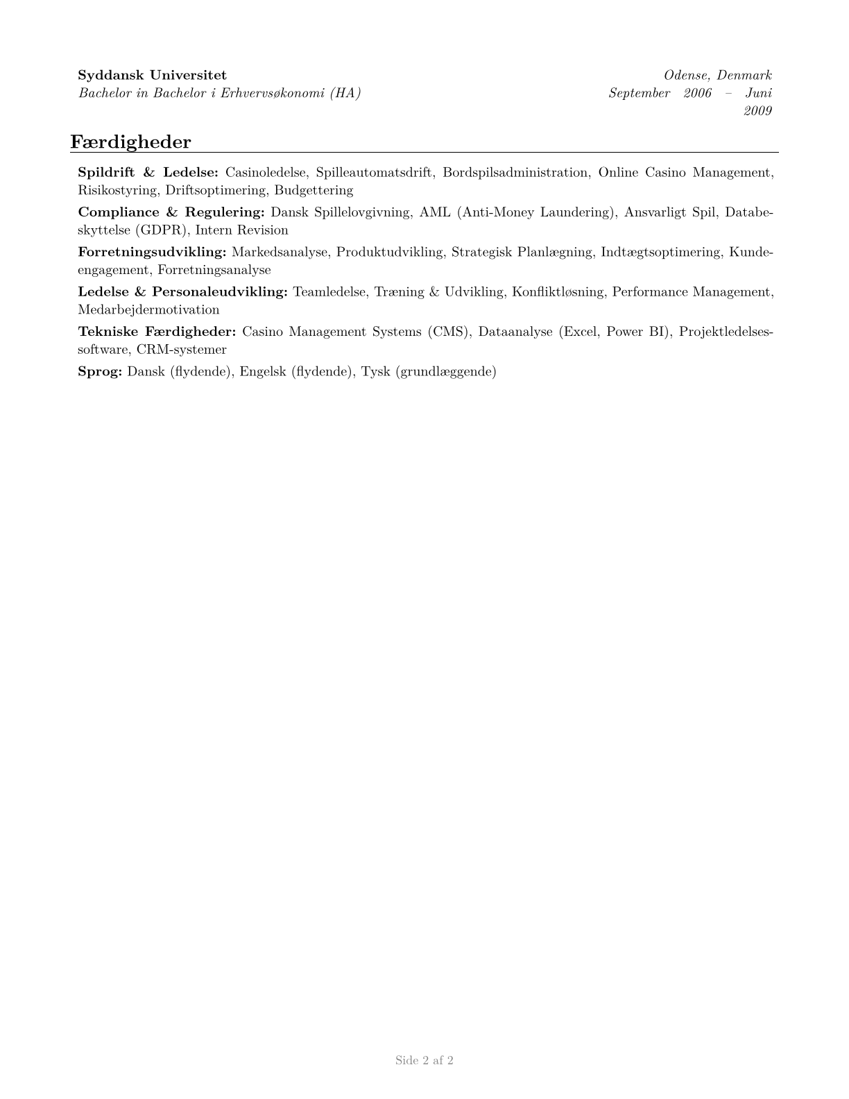 Gambling Managers CV in Danish — page 2