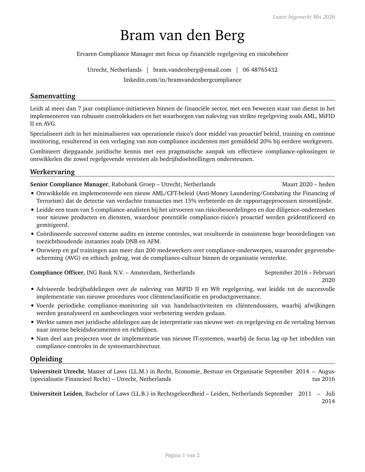 Compliance Managers CV in Dutch — page 1