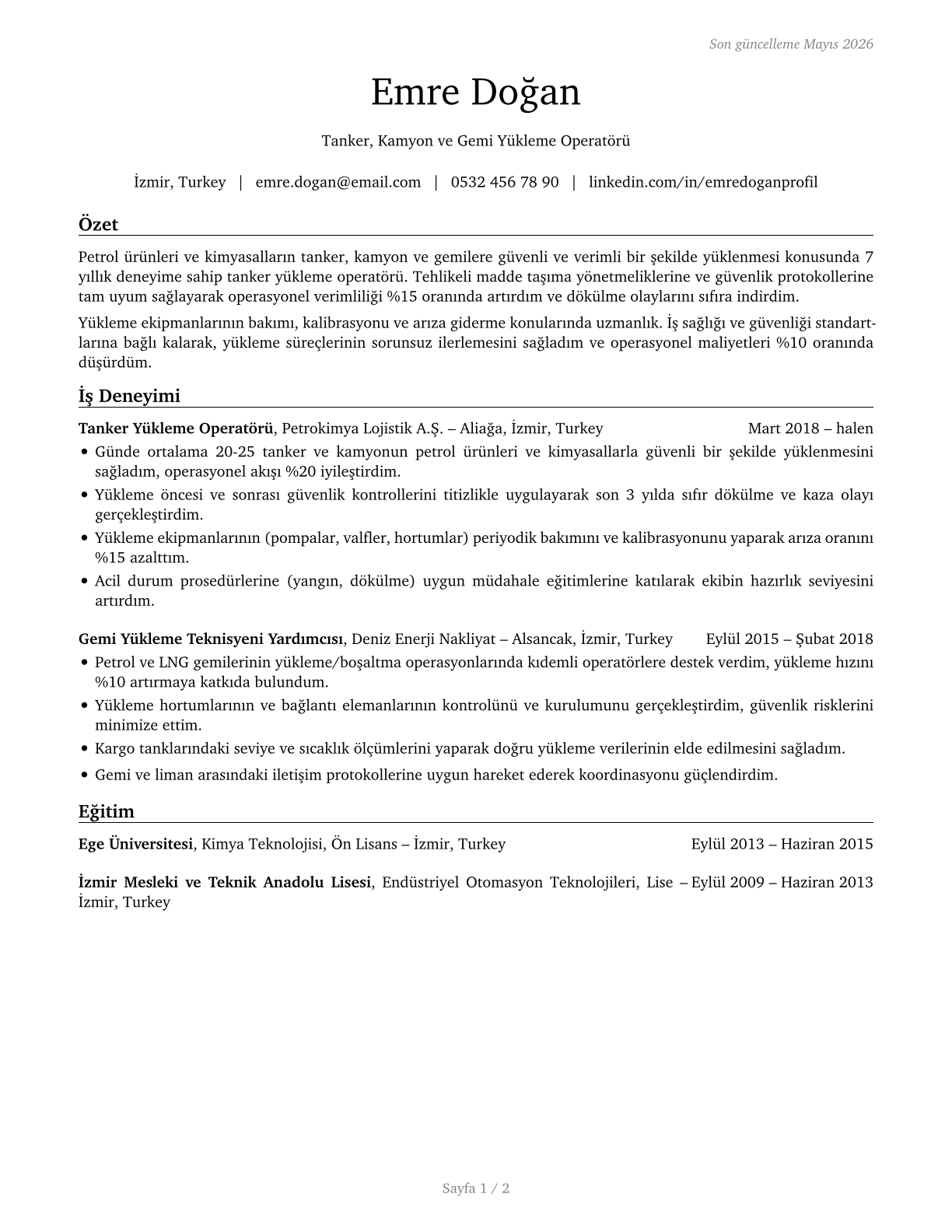 Tank Car, Truck, and Ship Loaders CV in Turkish — page 1