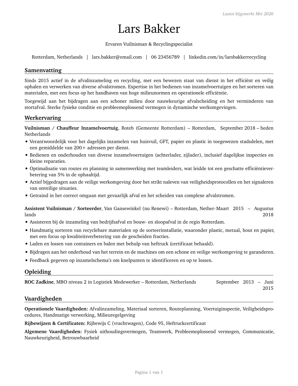 Refuse and Recyclable Material Collectors CV in Dutch — page 1