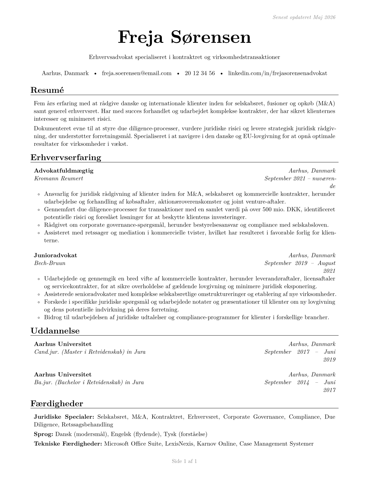 Lawyers CV in Danish — page 1