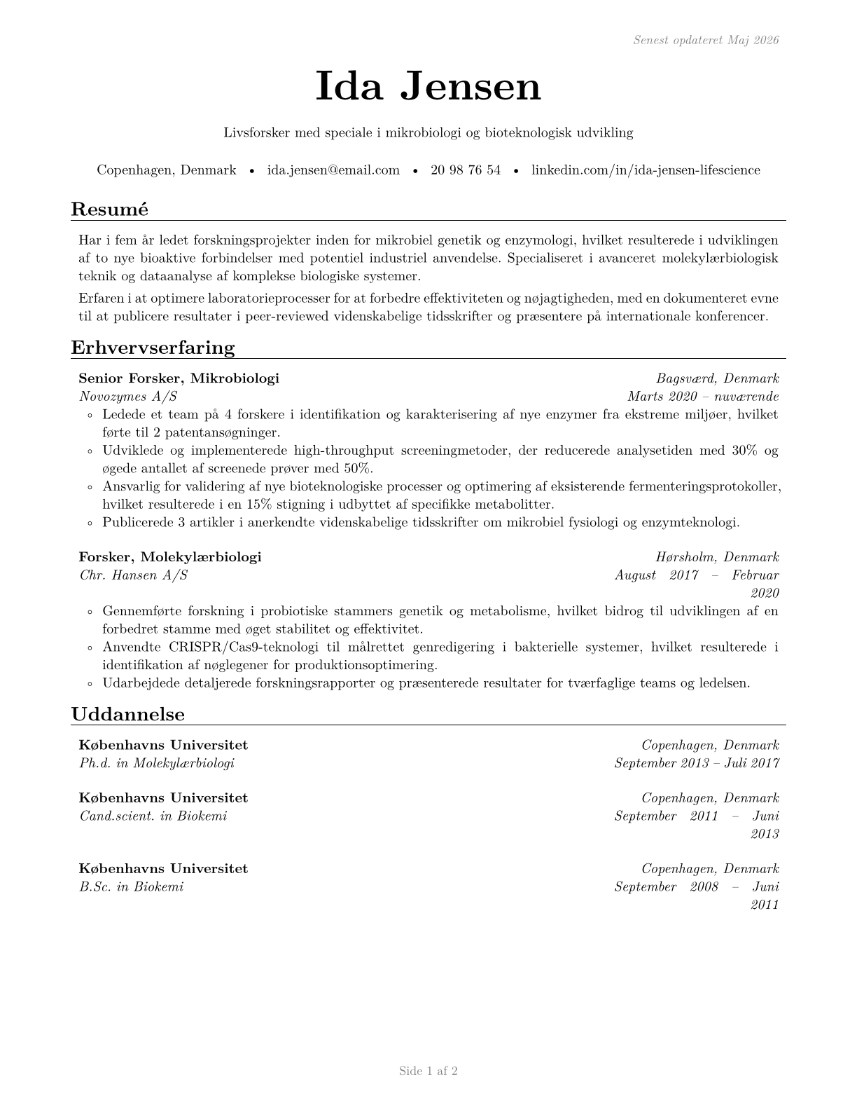 Life Scientists, All Other CV in Danish — page 1