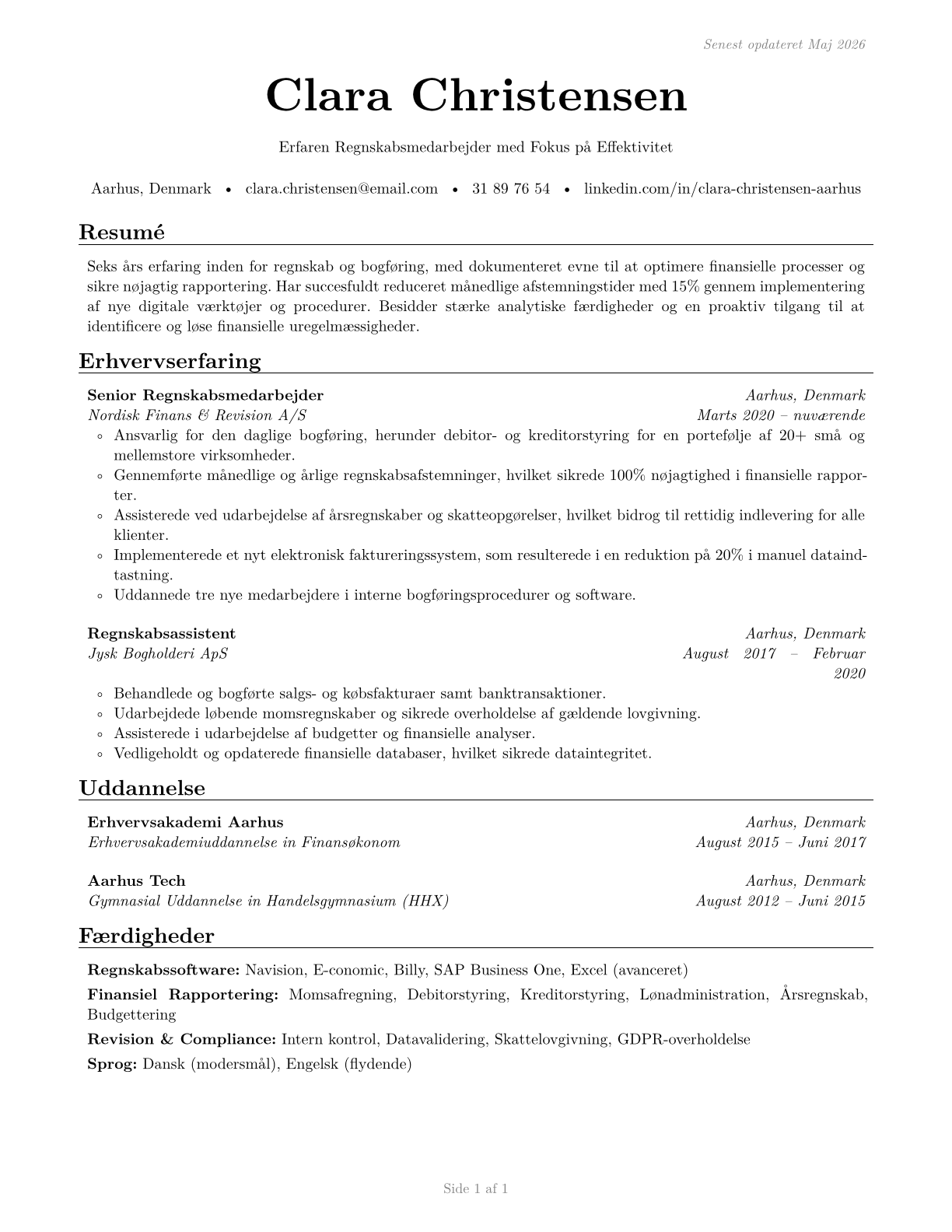Bookkeeping, Accounting, and Auditing Clerks CV in Danish — page 1