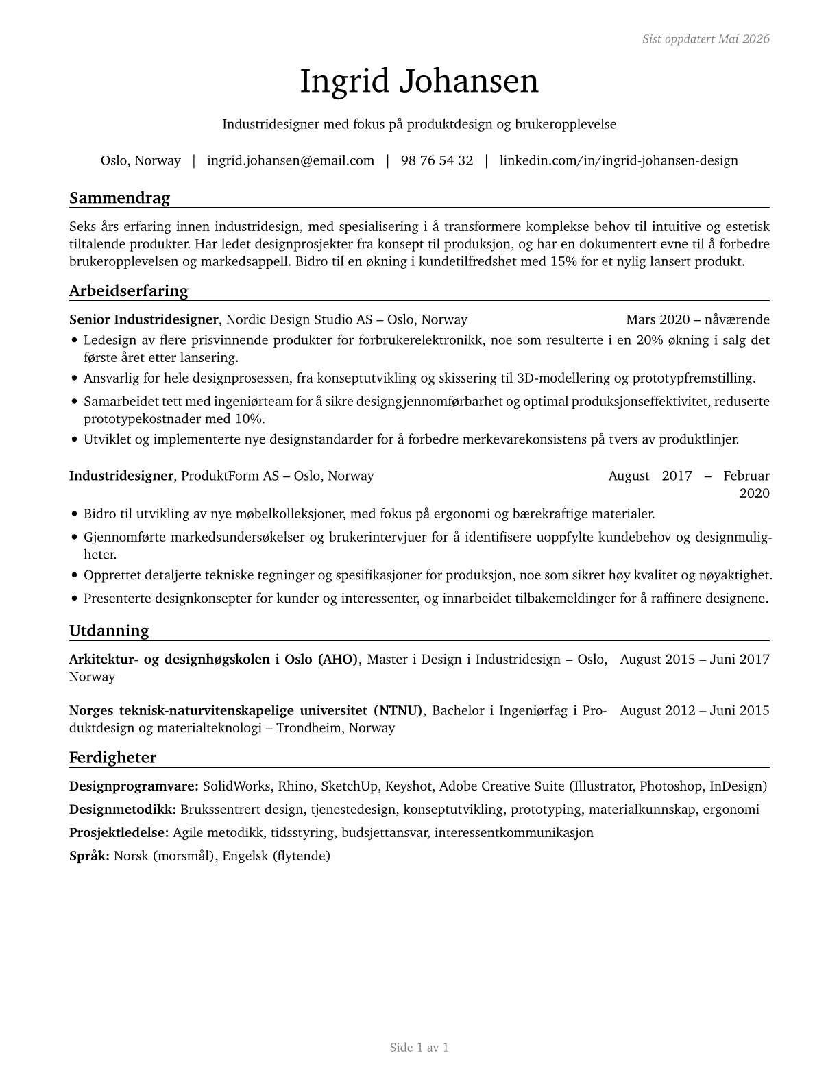 Commercial and Industrial Designers CV in Norwegian_bokmal — page 1