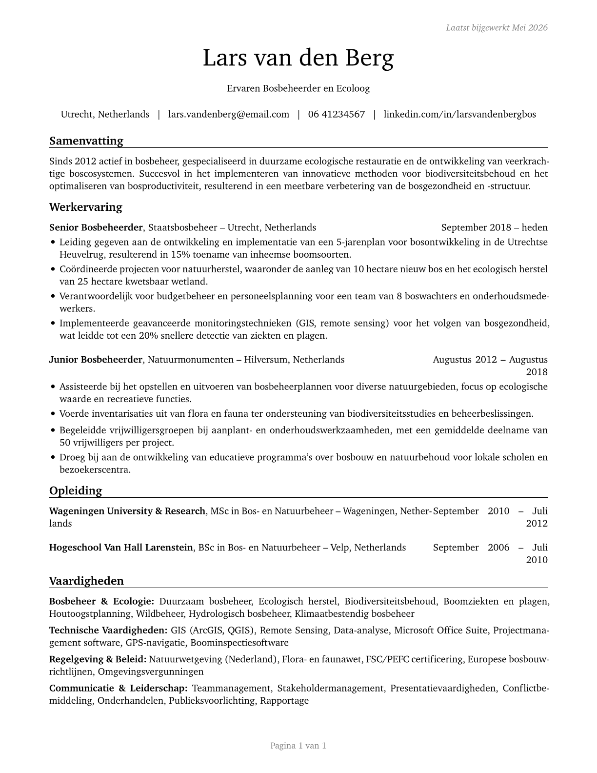 Foresters CV in Dutch — page 1