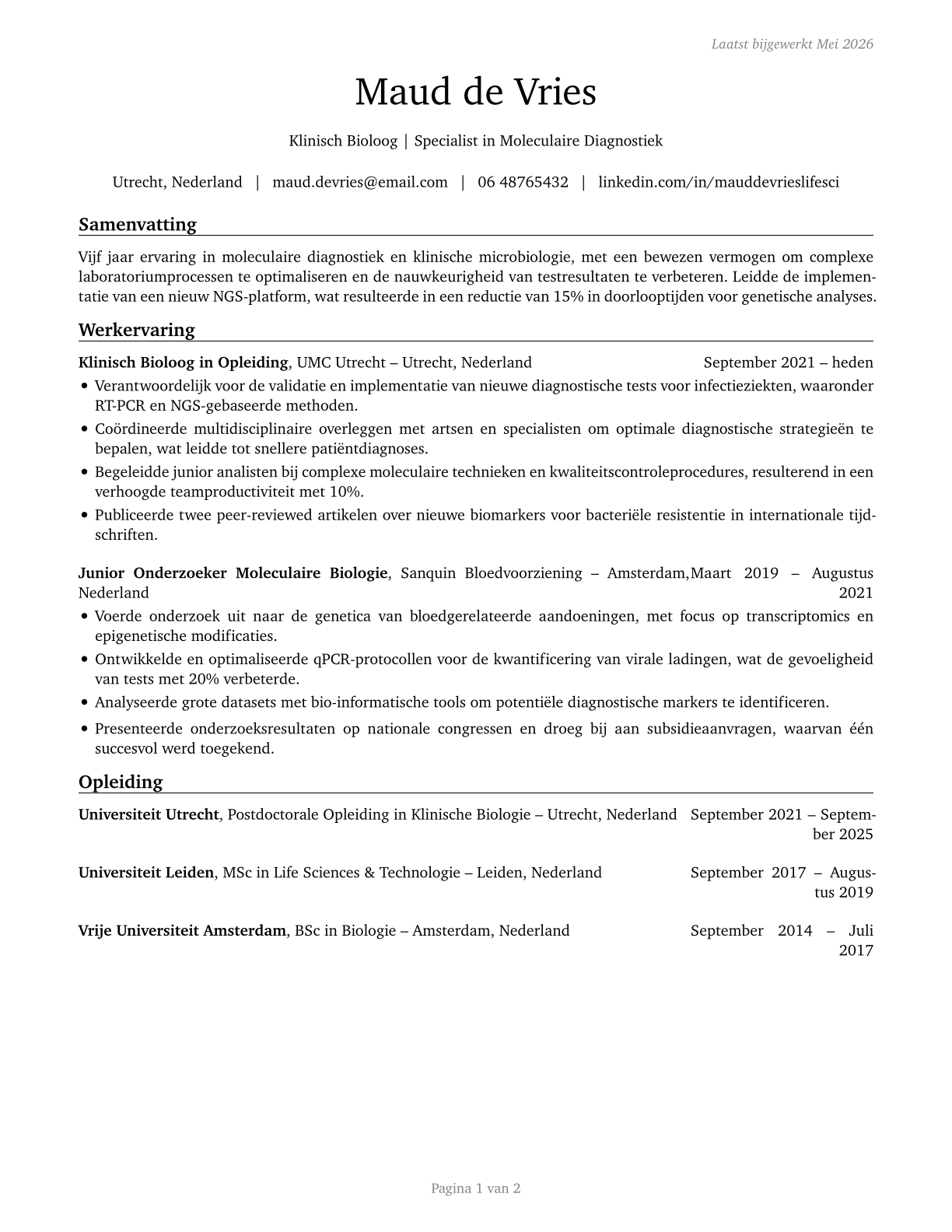 Life Scientists, All Other CV in Dutch — page 1