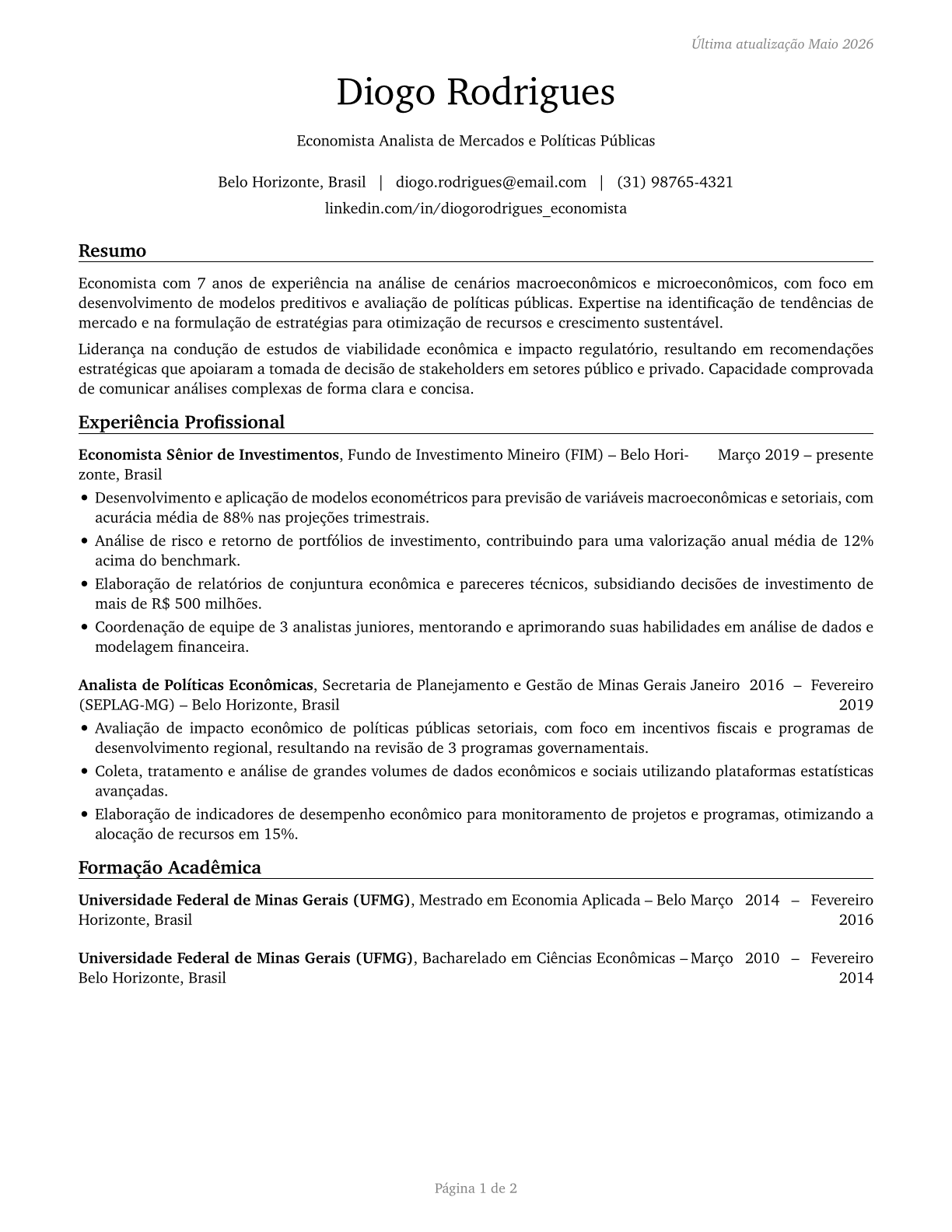 Economists CV in Portuguese — page 1
