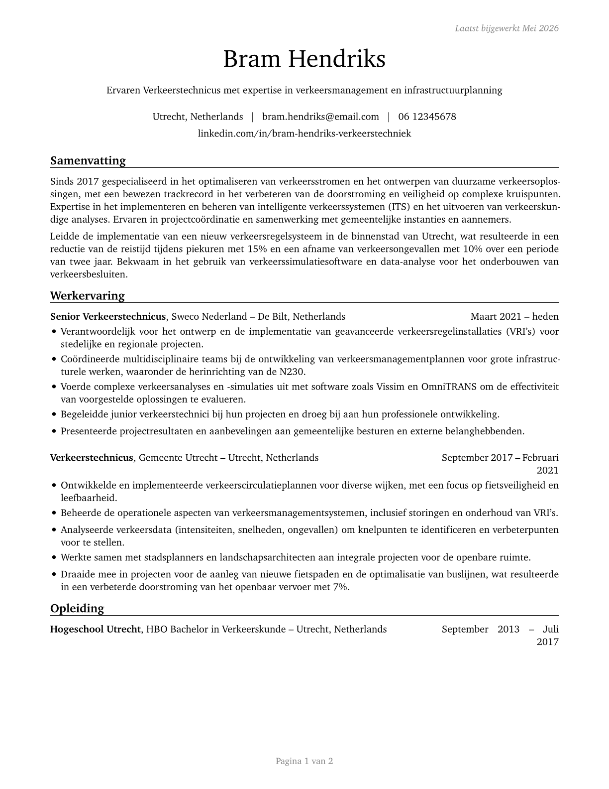 Traffic Technicians CV in Dutch — page 1