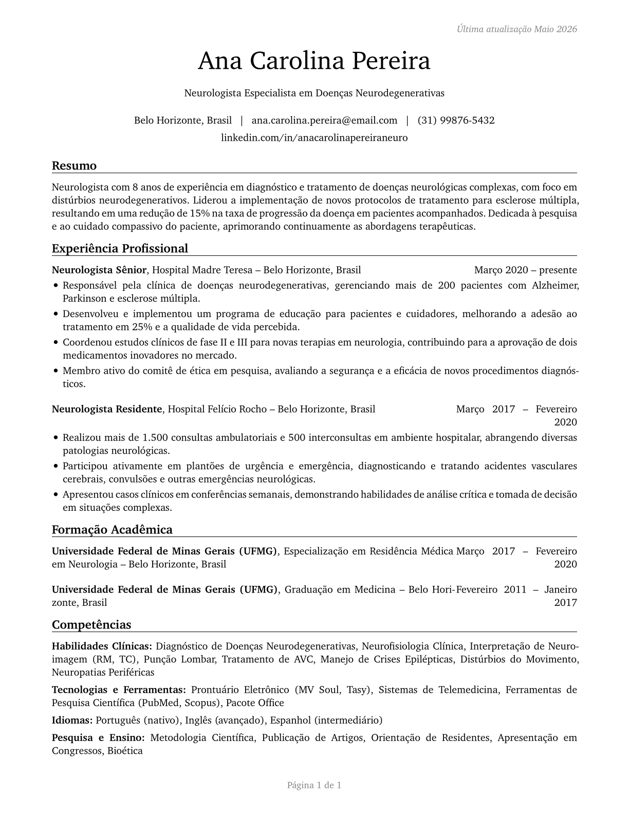 Neurologists CV in Portuguese — page 1