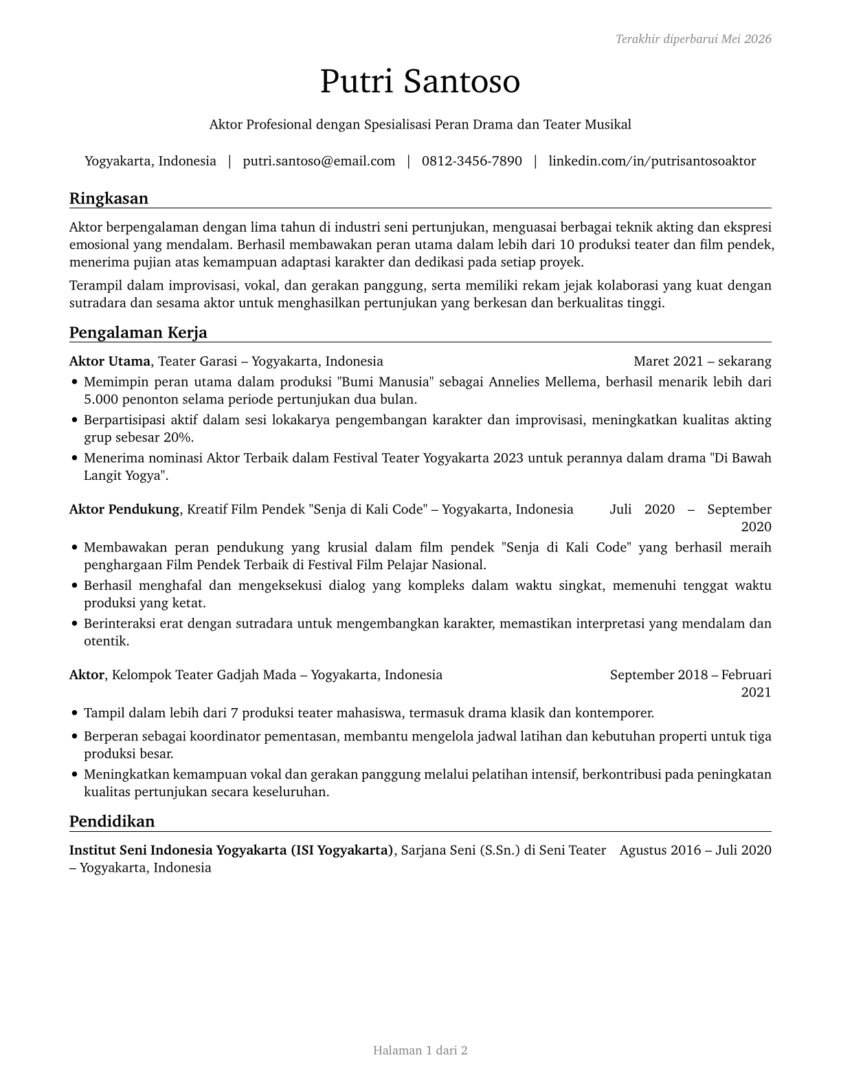Actors CV in Indonesian — page 1