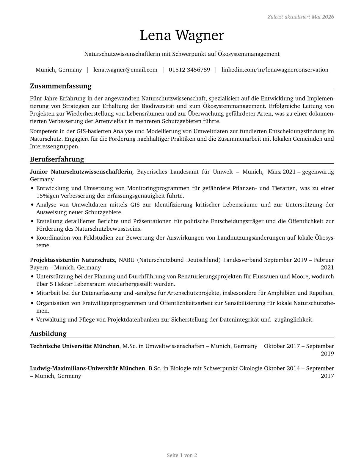 Conservation Scientists CV in German — page 1