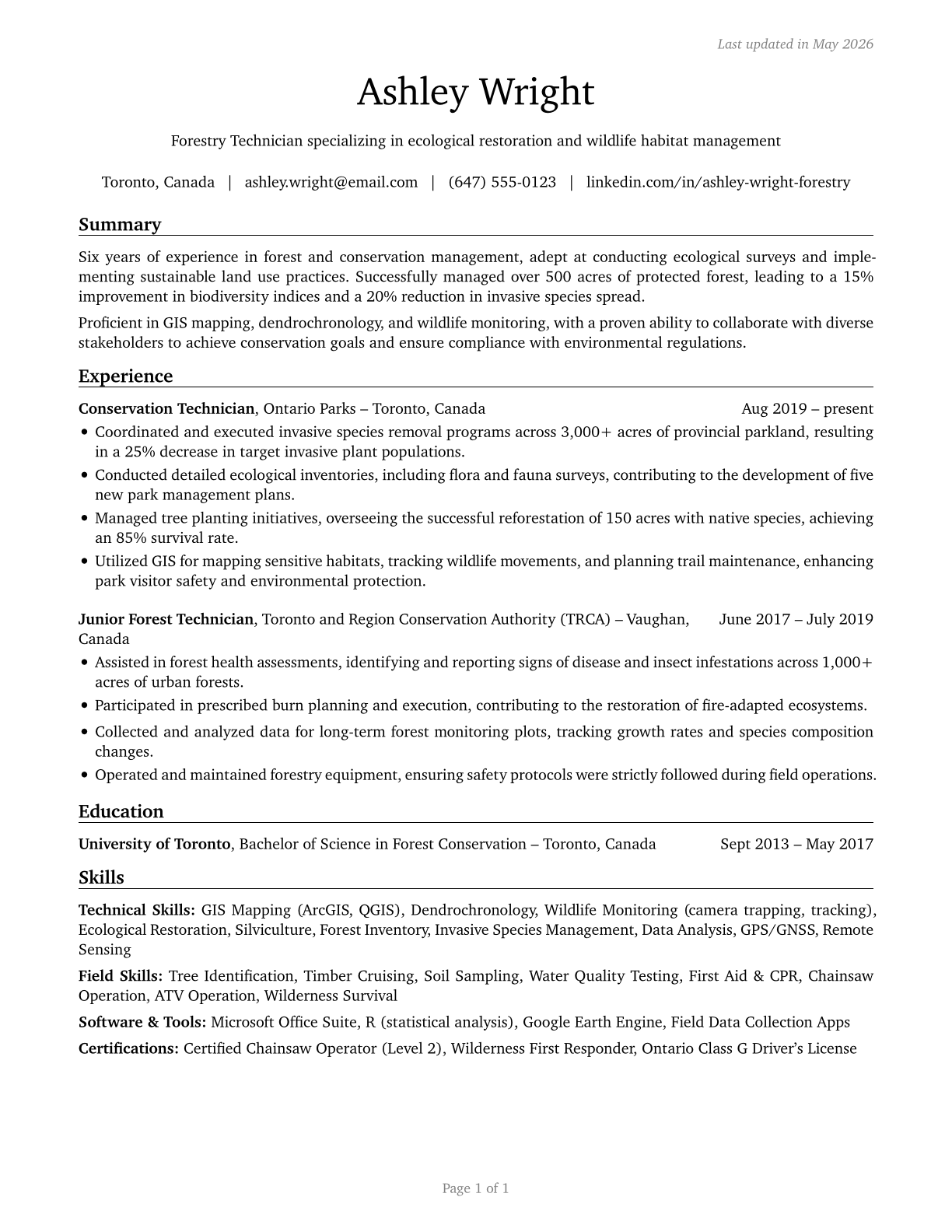 Forest and Conservation Technicians CV in English — page 1