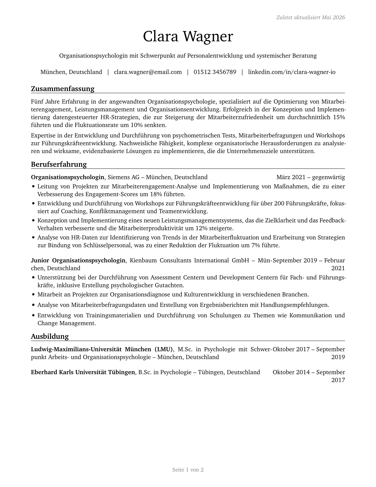 Industrial-Organizational Psychologists CV in German — page 1