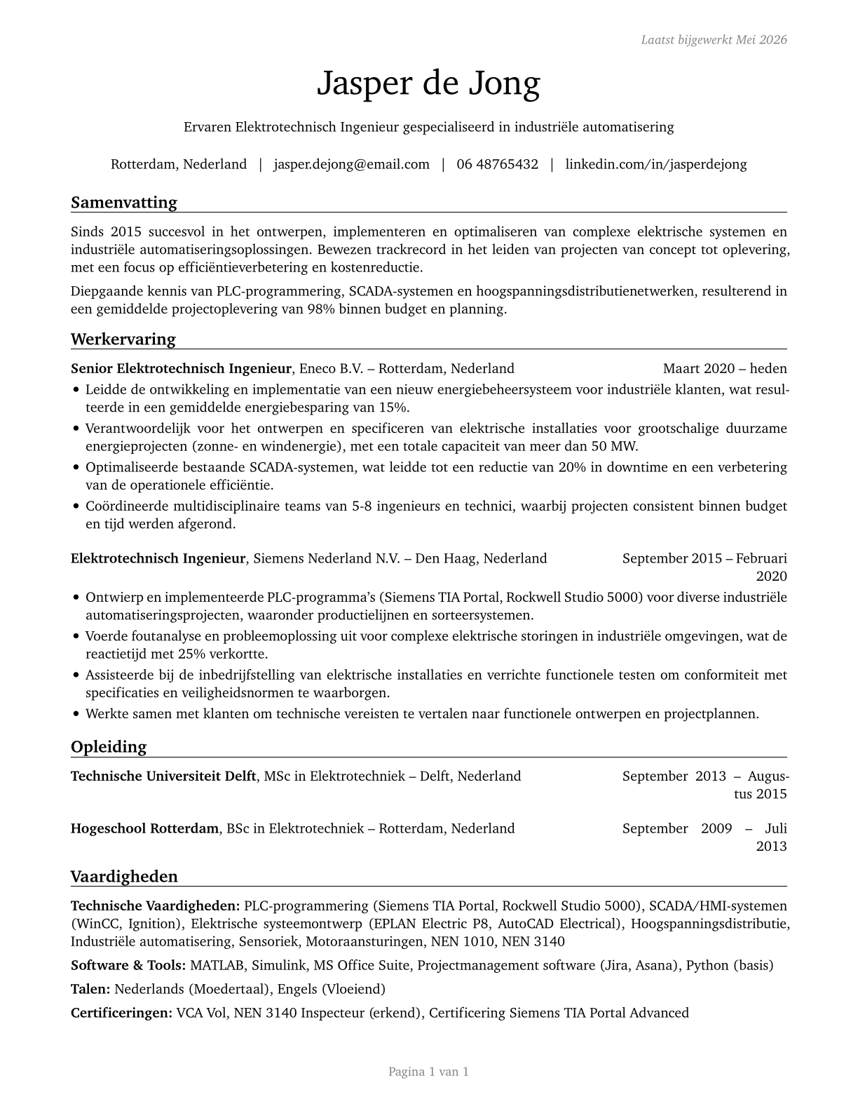 Electrical Engineers CV in Dutch — page 1
