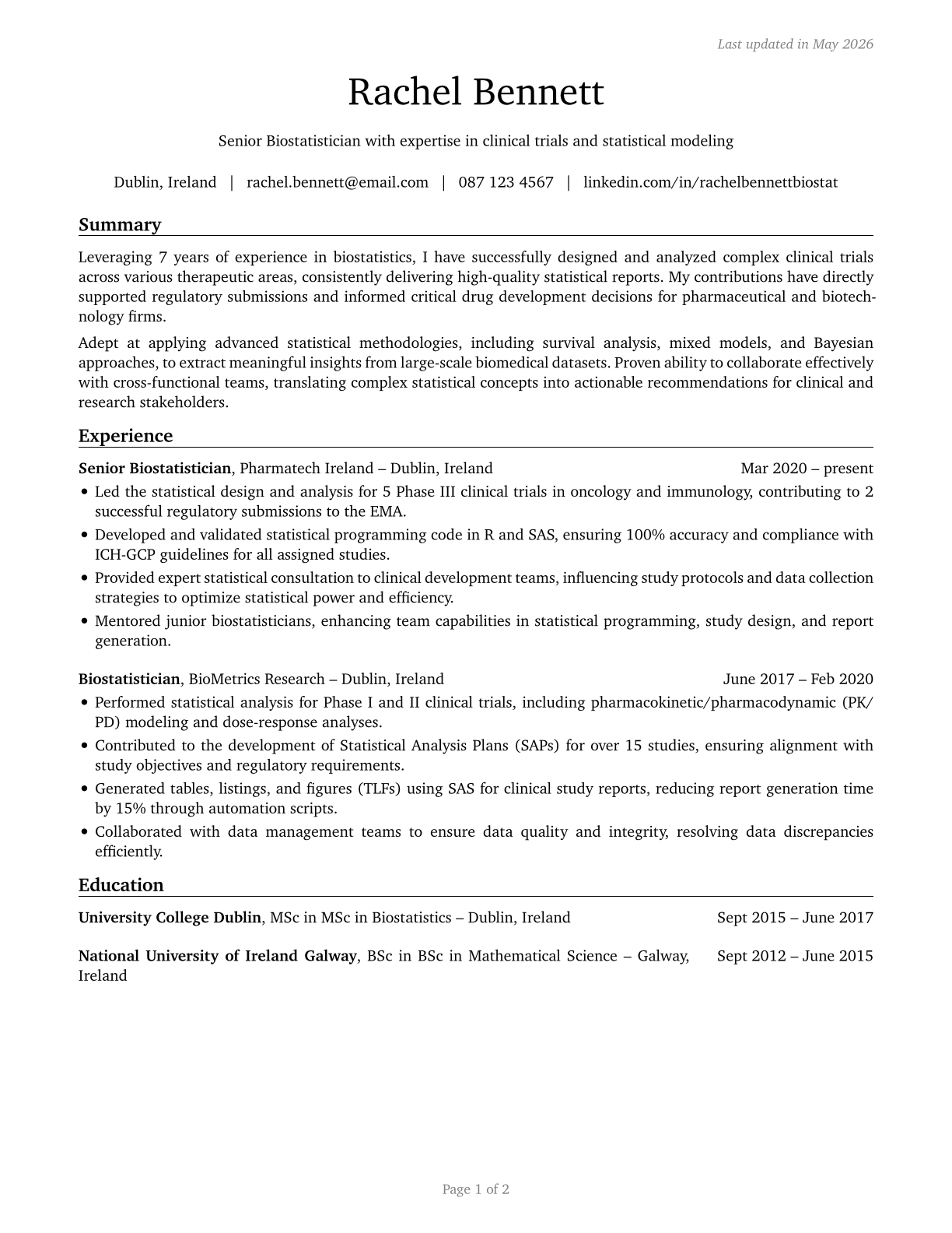 Biostatisticians CV in English — page 1