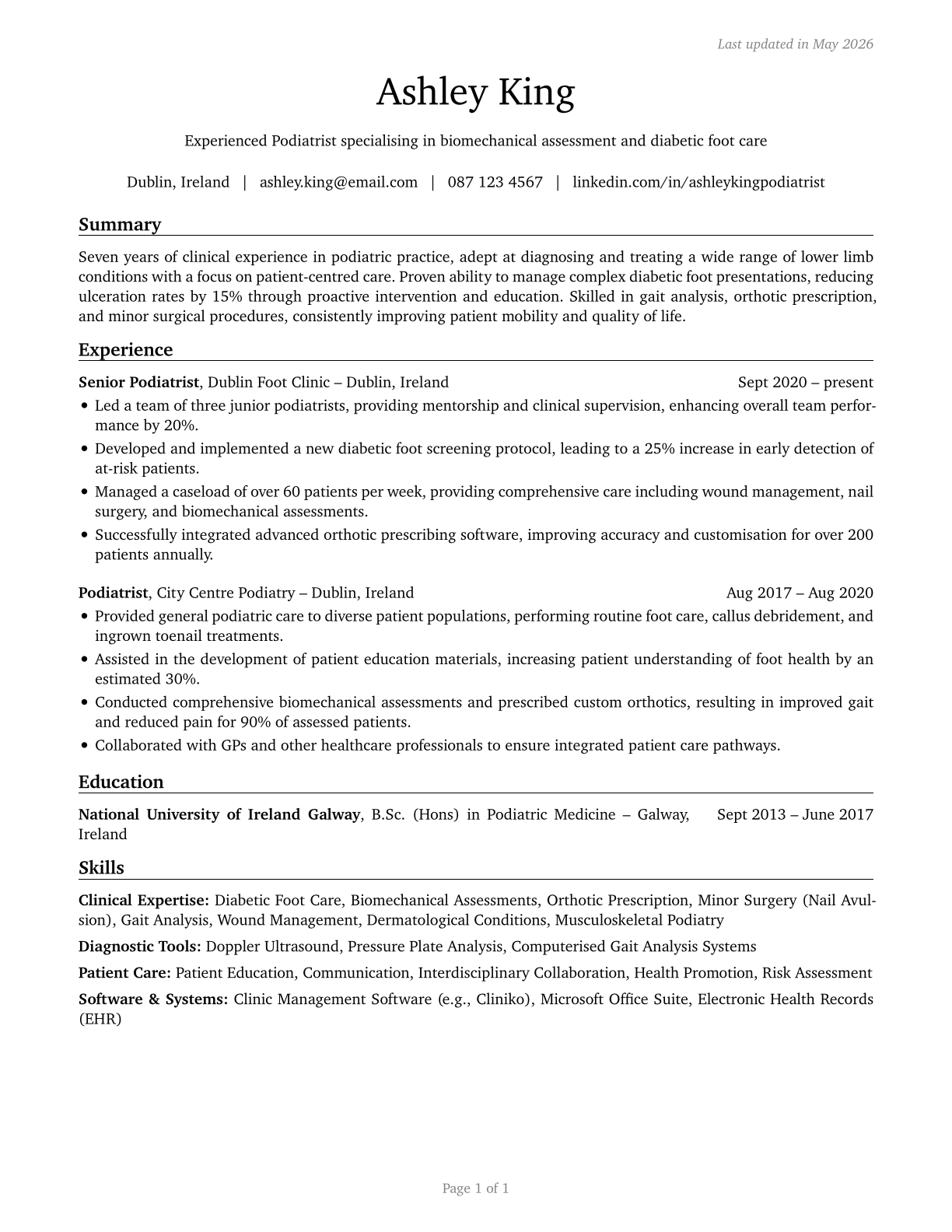Podiatrists CV in English — page 1