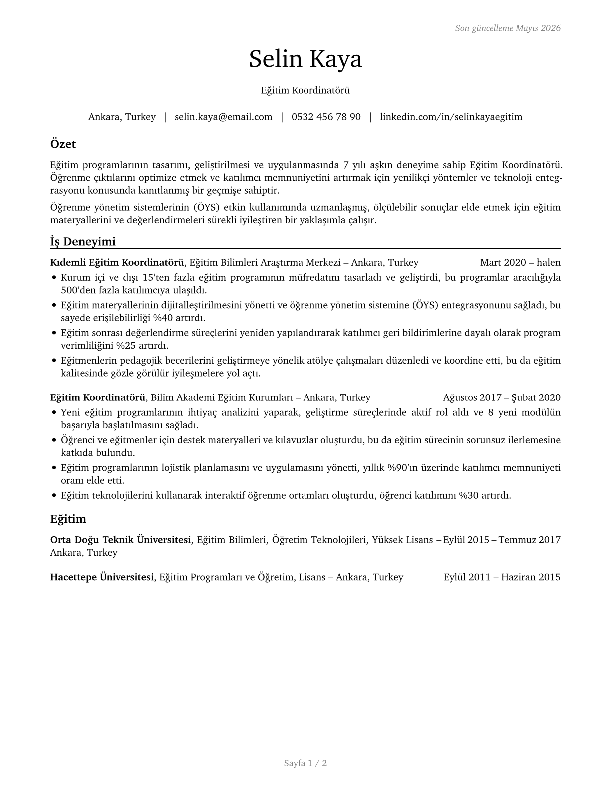 Instructional Coordinators CV in Turkish — page 1