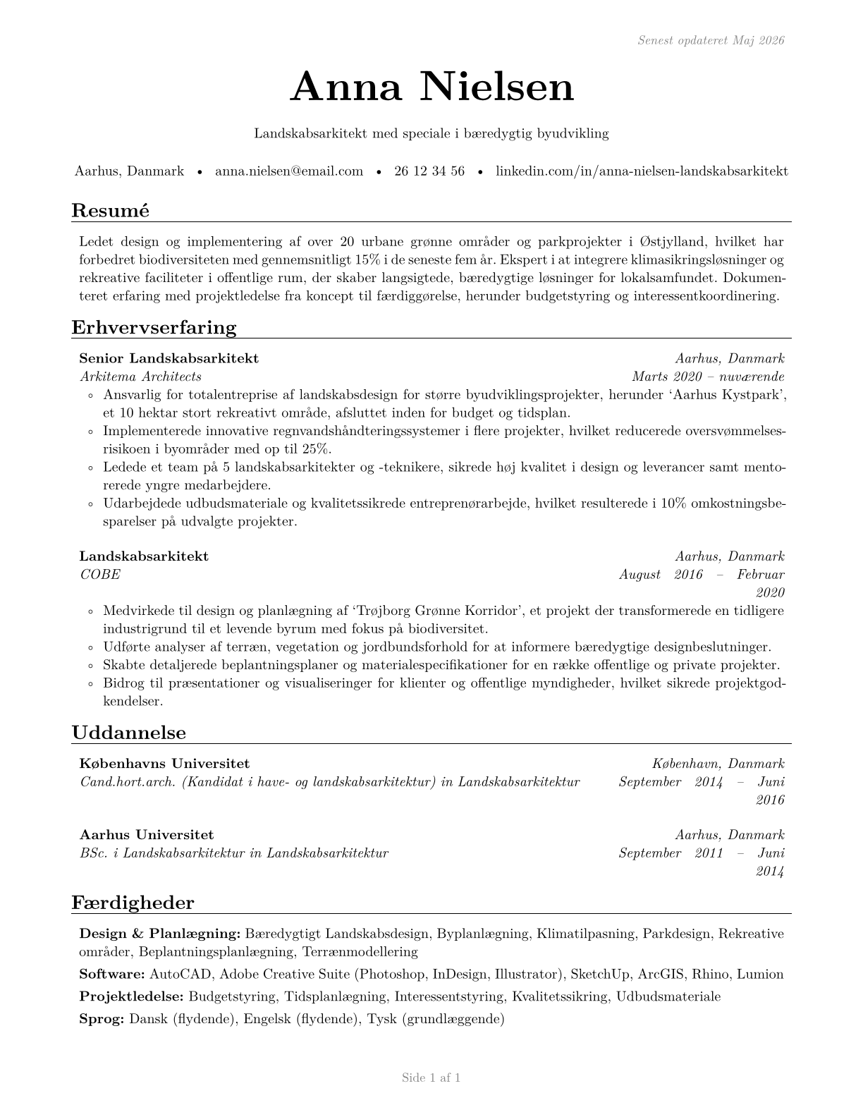 Landscape Architects CV in Danish — page 1