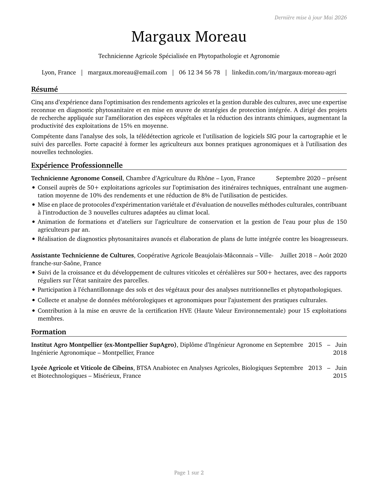 Agricultural Technicians CV in French — page 1