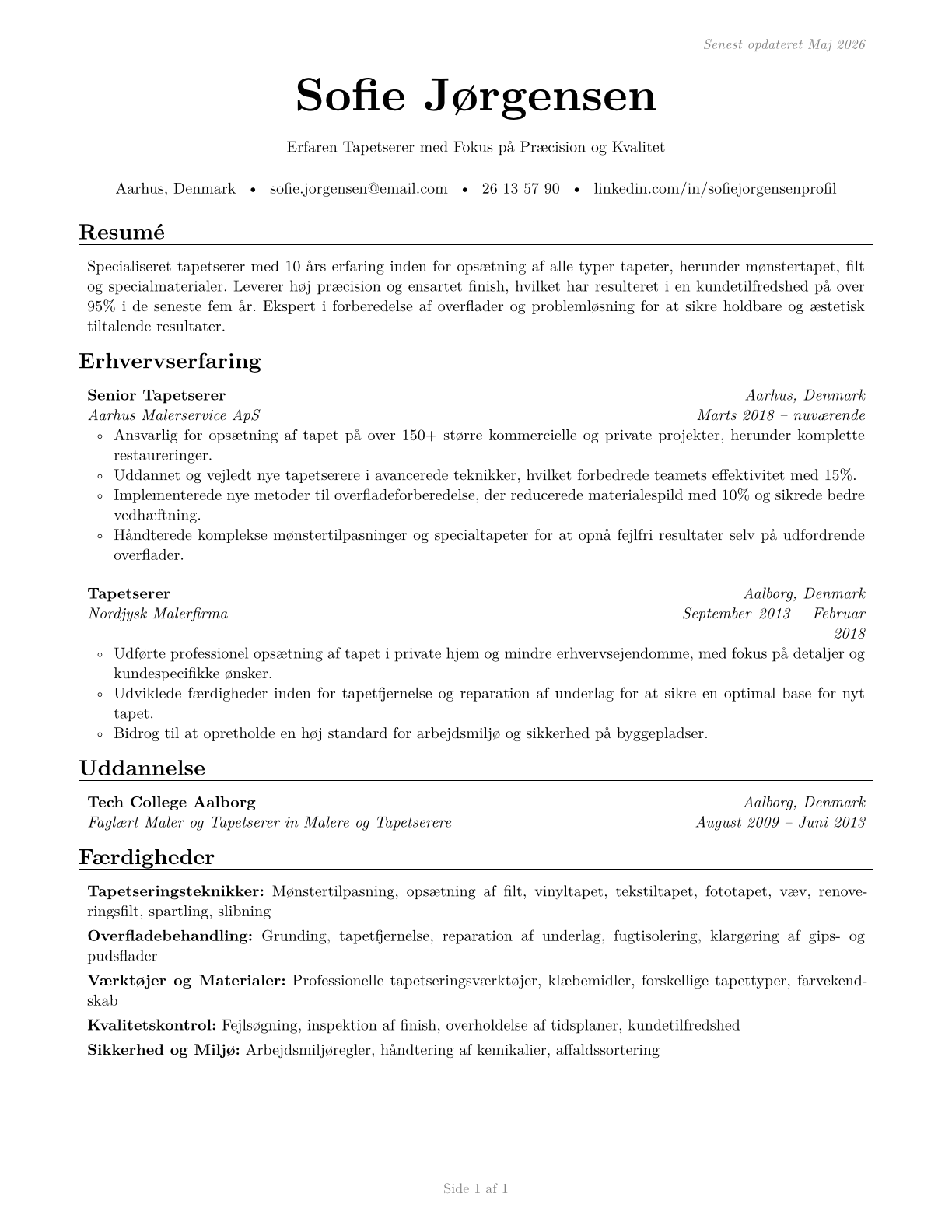 Paperhangers CV in Danish — page 1