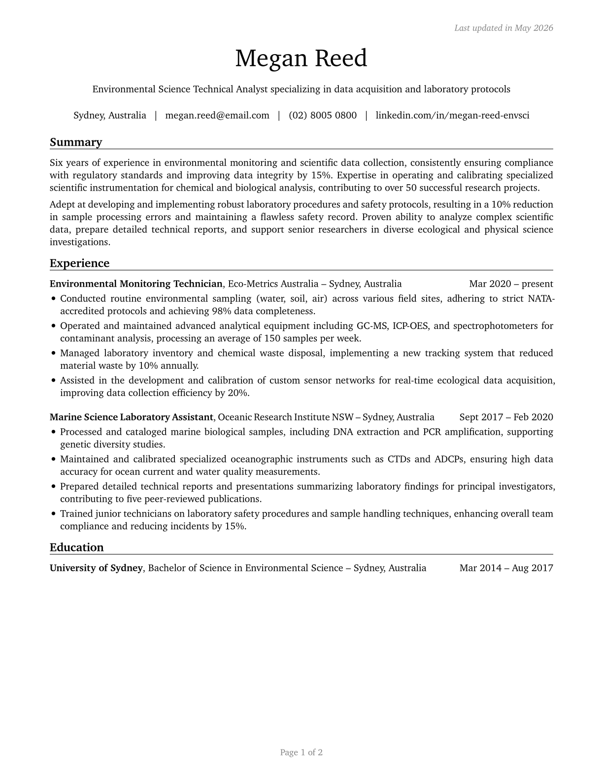 Life, Physical, and Social Science Technicians, All Other CV in English — page 1